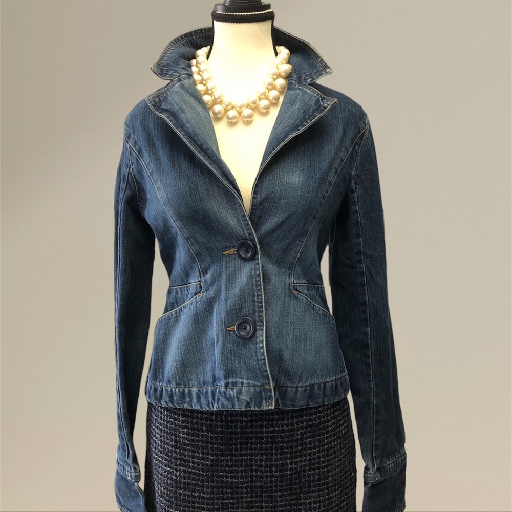 Old Navy Dark Blue Fitted Jean Jacket